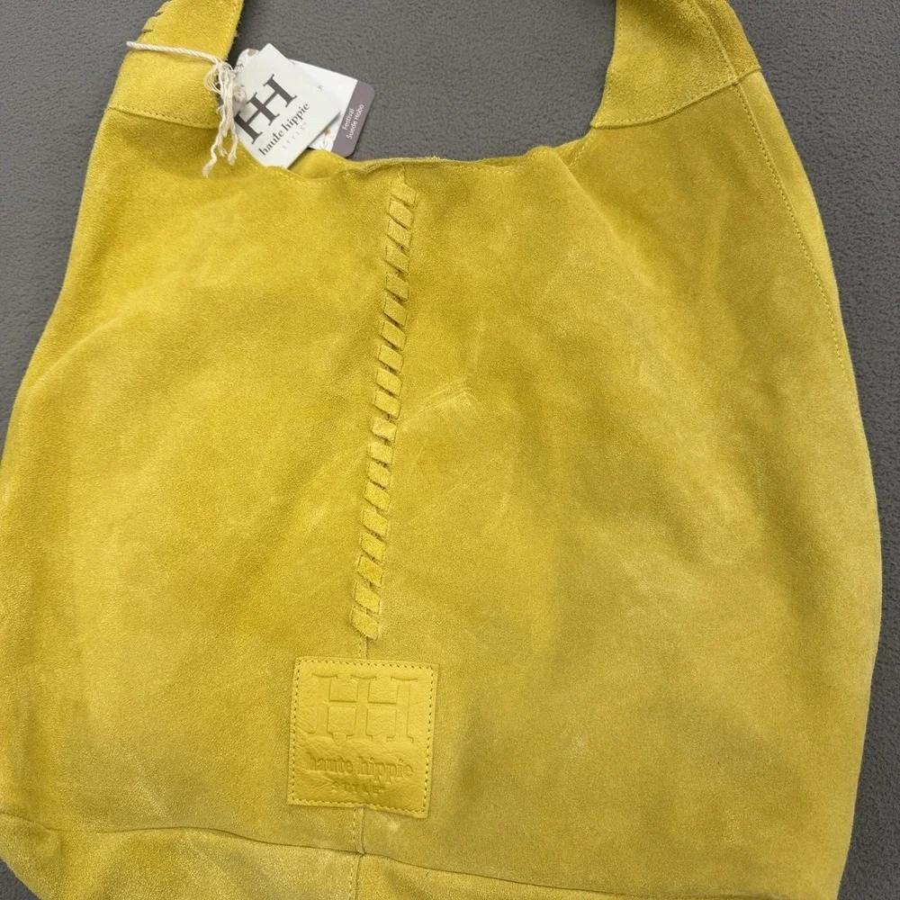 Haute Hippie Leather Festival Suede Leather Hobo Chartreuse Purse Bag Pouch New